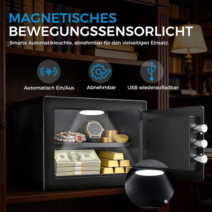 GTPLAYER Tresor für Zuhause, Feuerfester Wasserdichter Mini Sicherheitstresor mit Fingerabdruck, Zah