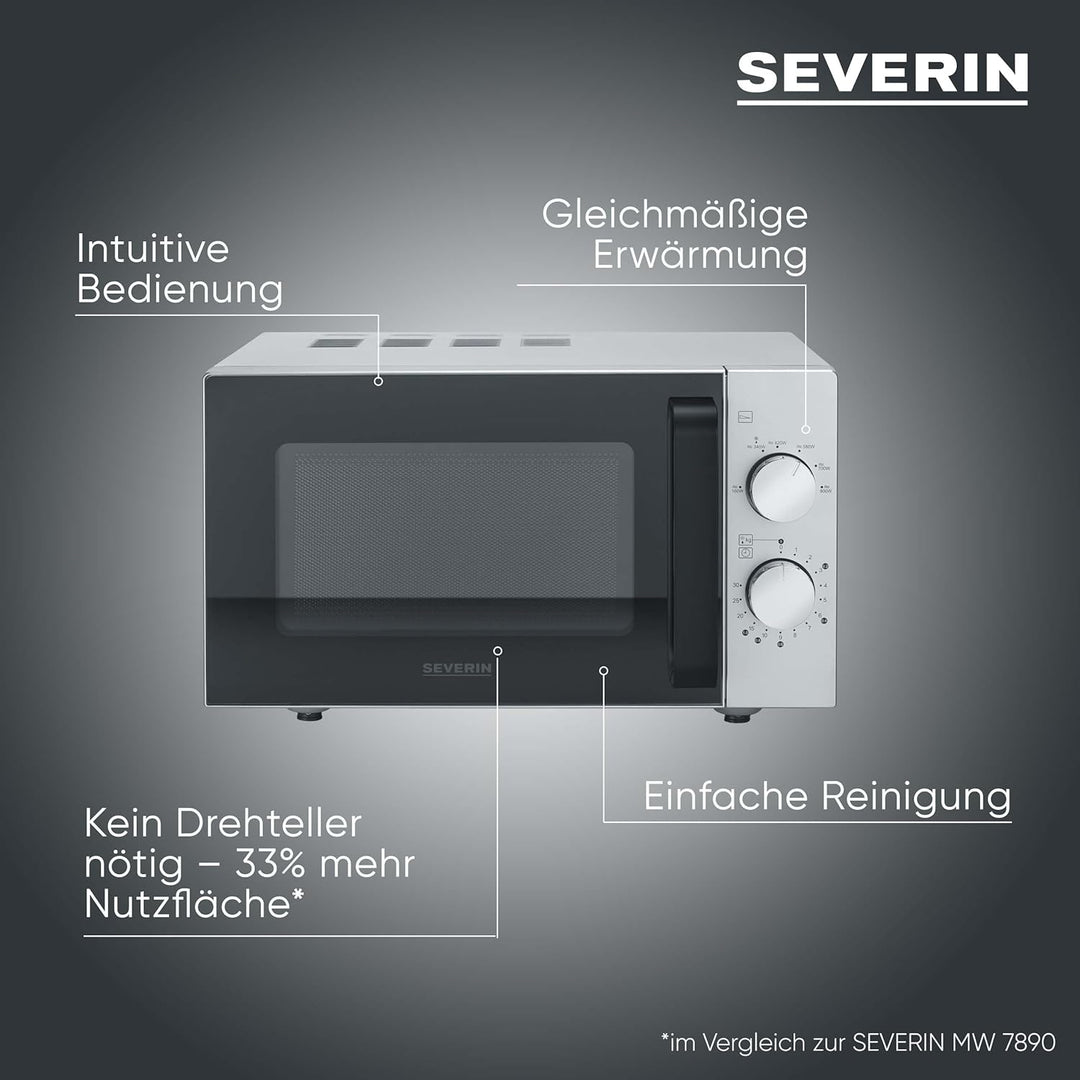 SEVERIN Solo-Mikrowelle mit Glasboden, ohne Drehteller, gleichmässige Erwärmung, mit 6 Leistungsstuf