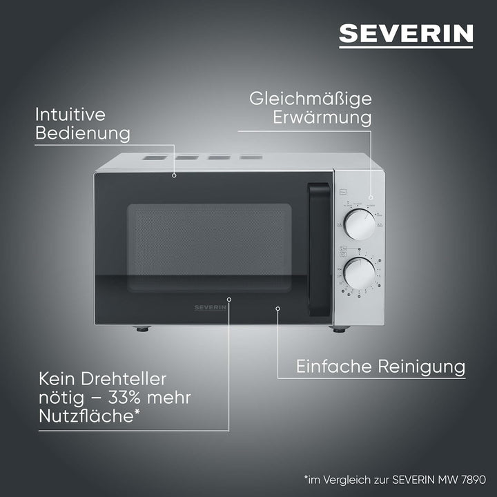 SEVERIN Solo-Mikrowelle mit Glasboden, ohne Drehteller, gleichmässige Erwärmung, mit 6 Leistungsstuf
