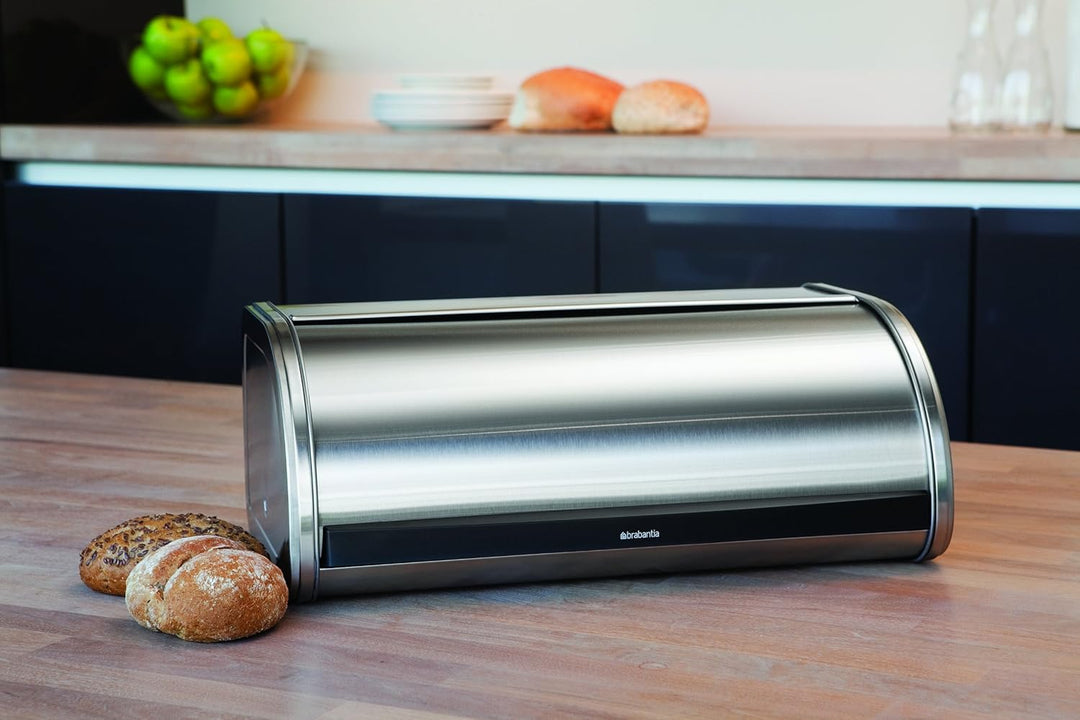 Brabantia Rollbrotkasten (matter Stahl), grosser Brotkasten mit flacher Oberseite, passend für 2 Bro