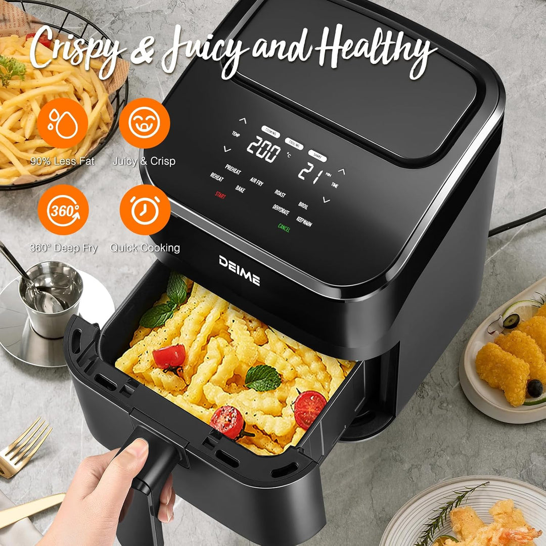 DEIME Heissluftfritteuse, 4,3 l, 8-in-1-Luftfritteuse, digital, platzsparend, kompakt, Backen, Aufwä