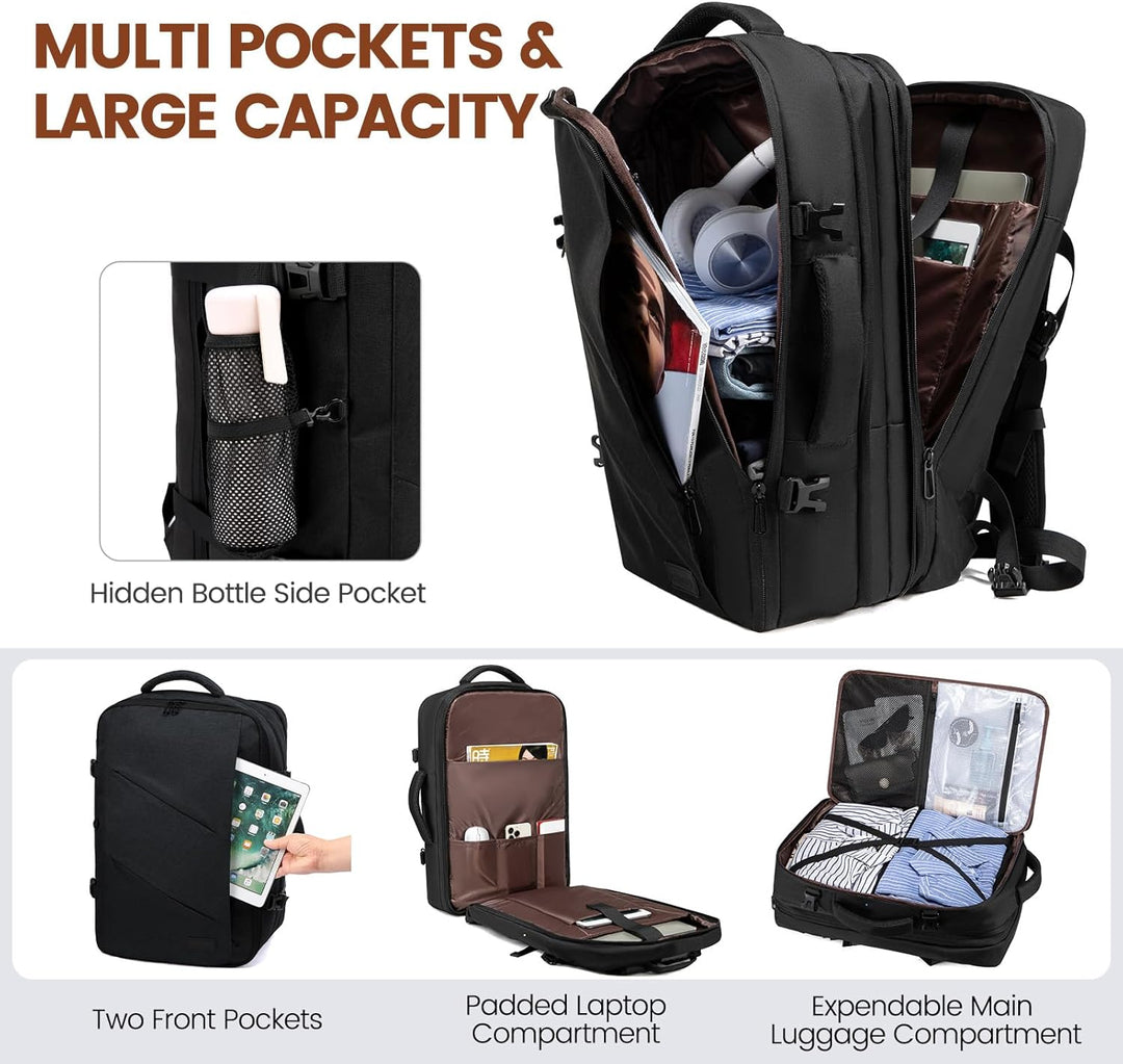 LOVEVOOK 30-40L Handgepäck Rucksack, Supergrosser erweiterbar Reiserucksack Flugzeug, Laptop Rucksac