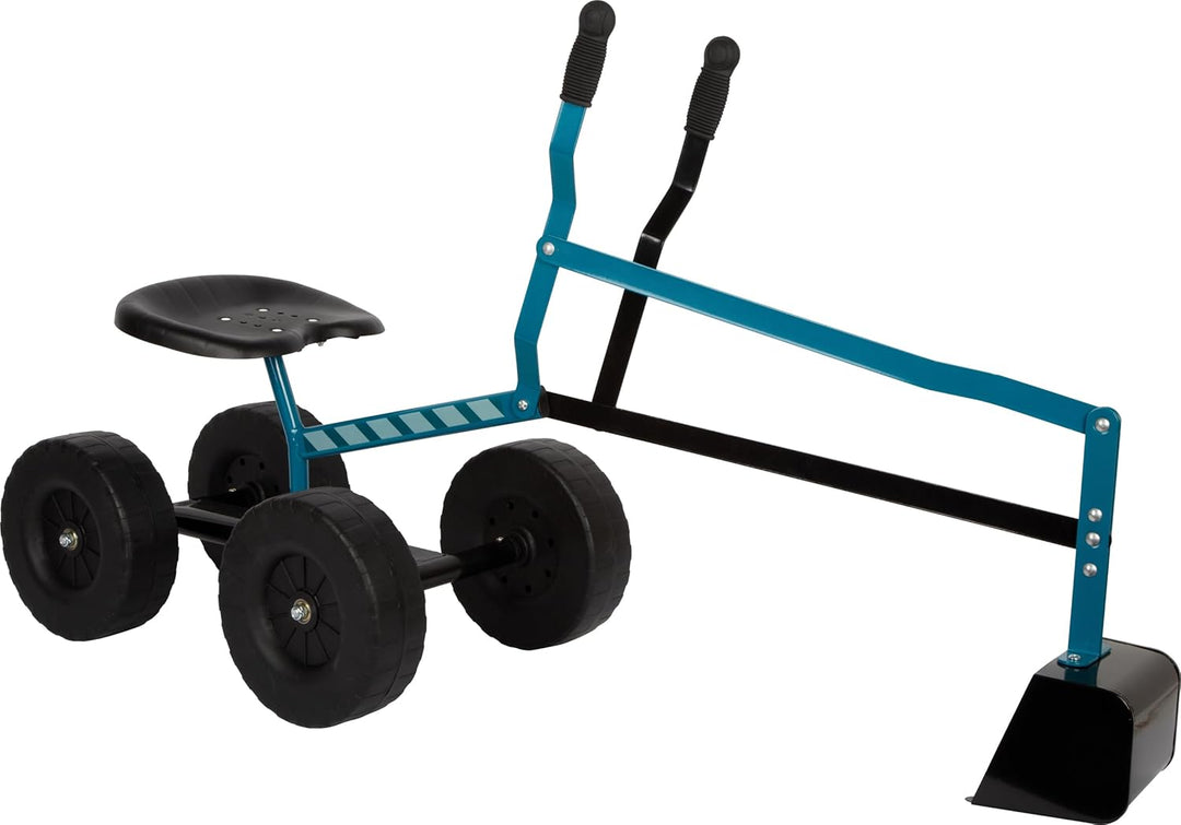 small Foot Bagger mit Rädern blau, Kinder-Sandbagger zum Draufsitzen, mit 360° Drehung, Metallgestel