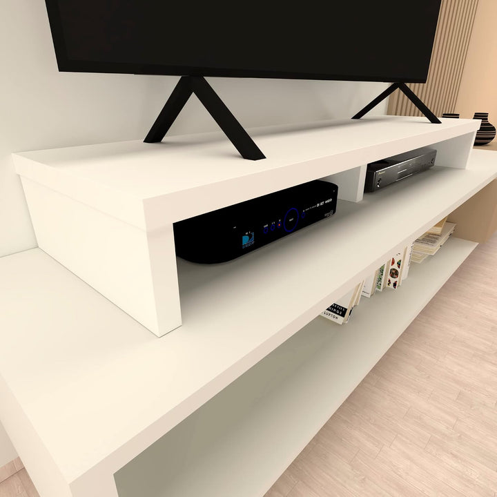 Henor Doppelter TV Riser aus Holz. 120 x 35 x 15 cm. mattweiss. Unterstützt +100 kg. Mattweiss 120x3
