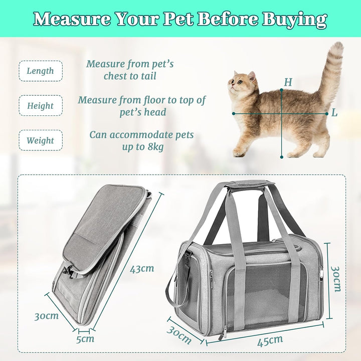 Sprifityy 45x30x30 cm Katzentransporttasche Haustiertasche, Katzen Tragetasche Faltbar und Atmungsak