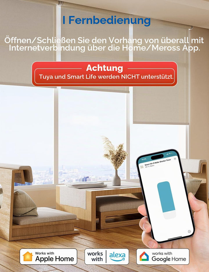 meross WLAN Rolladenschalter funktioniert mit Homekit, Alexa Rollladen, Smart Jalousien Schalter ben