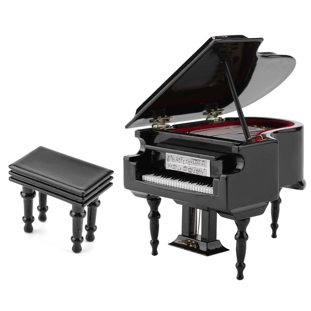 Mini Klavier Deko, Miniatur Klavier aus Holz, Schwarzes Klavier Modell mit Bank und Koffer, Puppenha