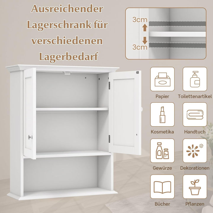 GOPLUS Hängeschrank Bad, Badschrank Holz mit verstellbarem Regal, Wandschrank hängend, Badezimmersch