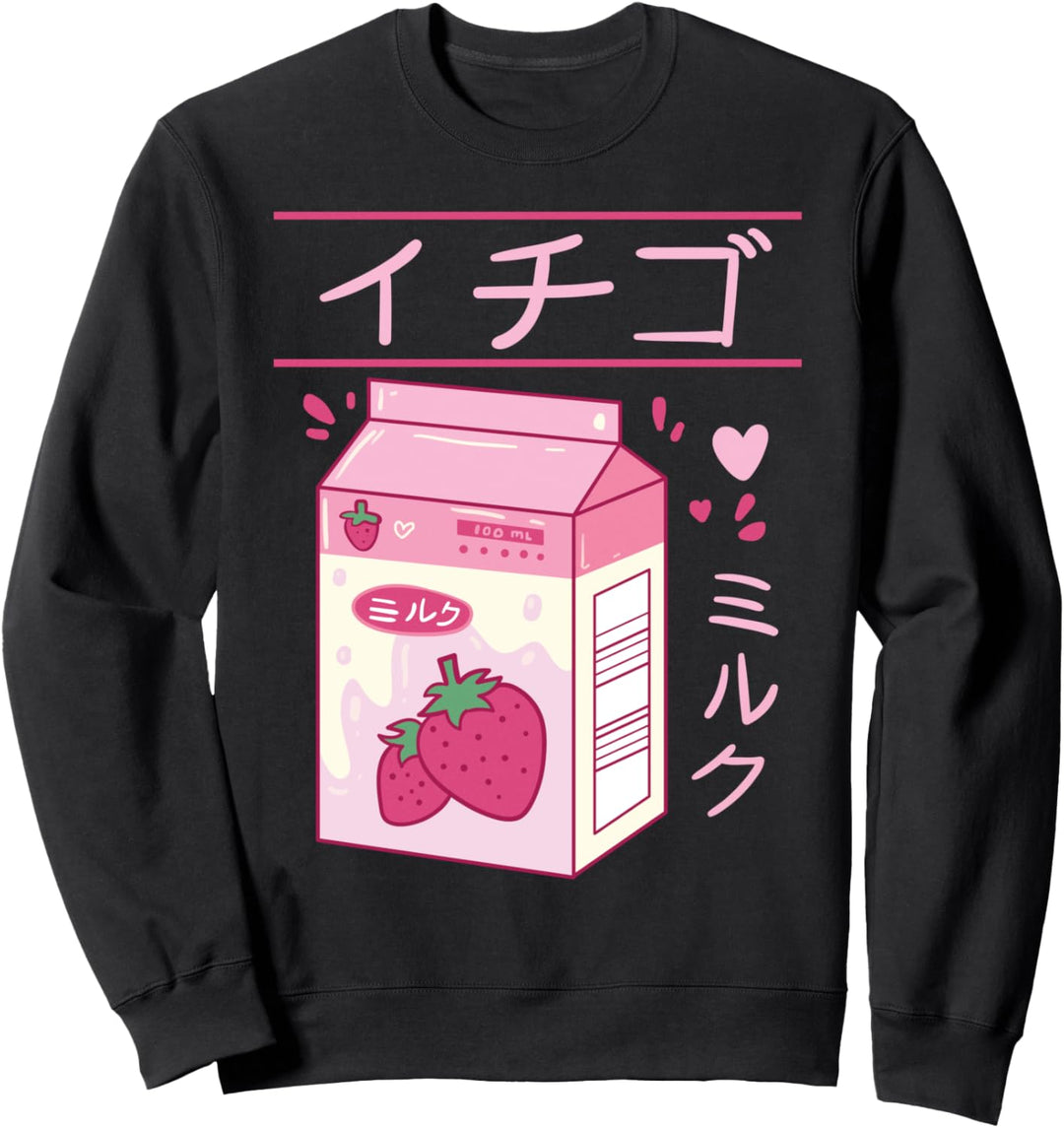 Japanische Erdbeer Milch Getränk Kawaii Kanji Retro Manga Sweatshirt