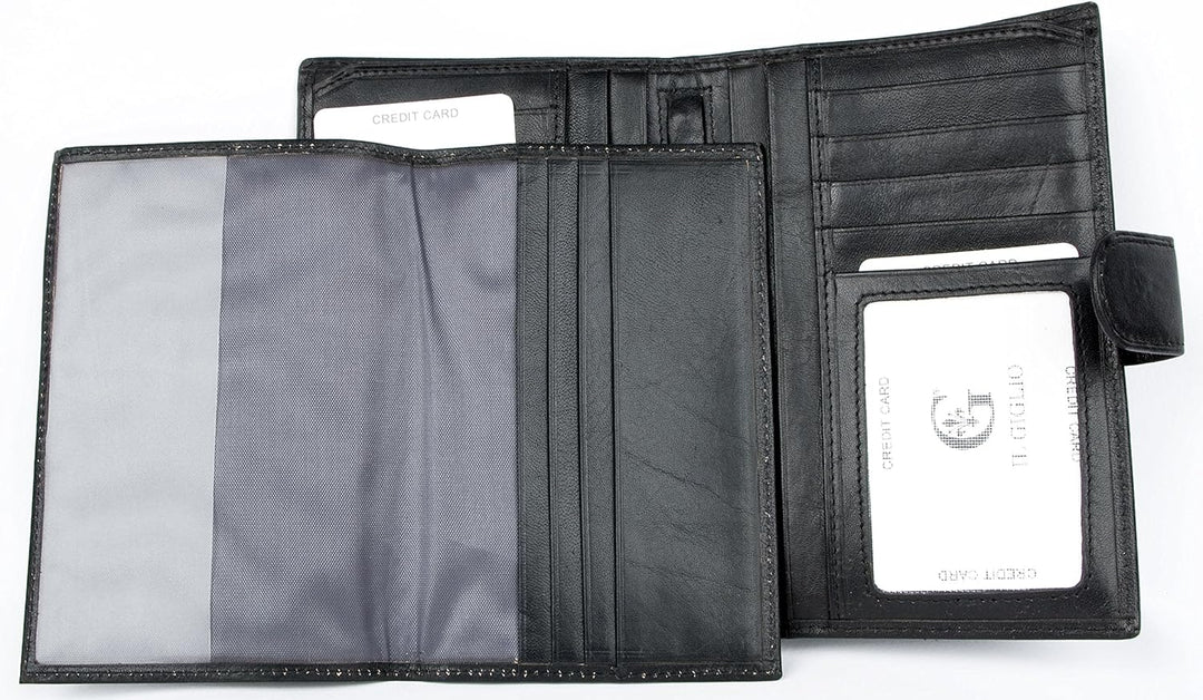 Damen Italienisches Schwarz Leder Portemonnaie Il Giglio mit herausnehmbarem Reisepass Tasche