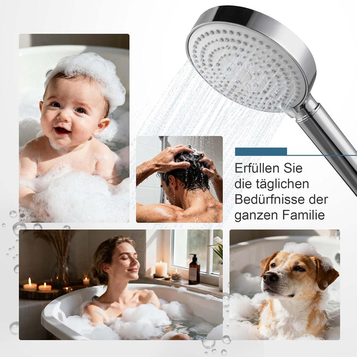 OFFO Duschkopf mit Schlauch 1,6m und Halterung, Handbrause mit Filter 6 Strahlarten, Duschkopf Gross