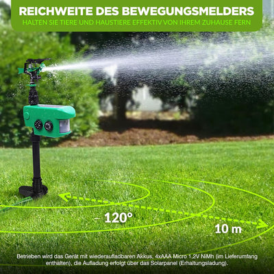 ISOTRONIC Wasserstrahl Tiervertreiber Solar I Bewegungsmelder I Reichweite 10 m I Reiherschreck,