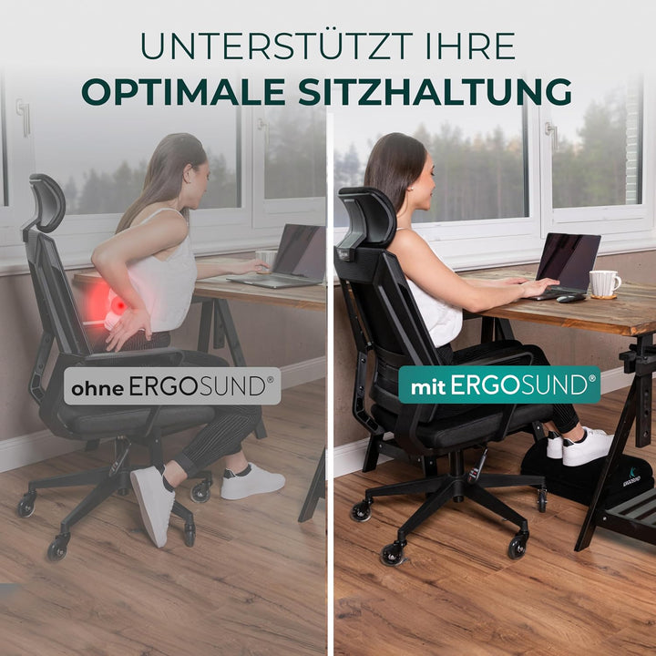 ERGOSUND Fussstütze Schreibtisch [TESTSIEGER] - Premium Schaumstoffkern - Höhenverstellbare Fussbank