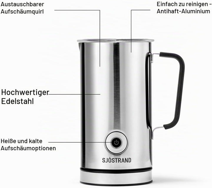 Sjöstrand Coffee Elektrischer Milchaufschäumer - Edelstahl, Für Heisse &amp; Kalte Milch, Antihaftbeschi