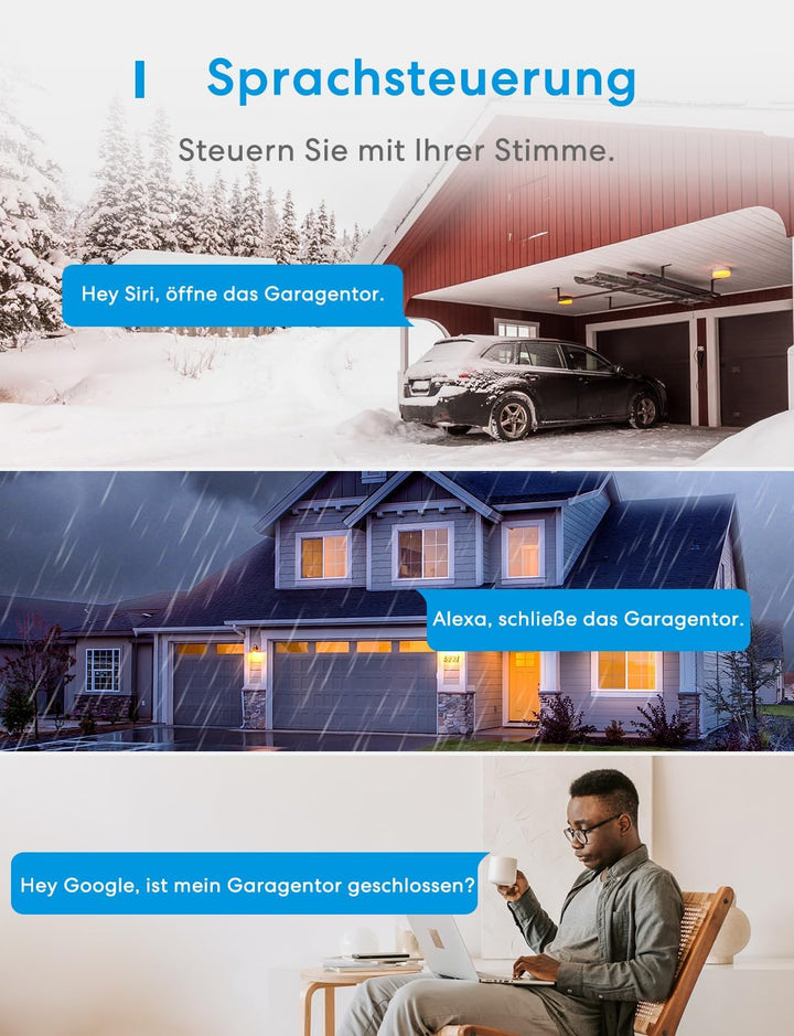 Meross Smart WLAN Garagentoröffner funktioniert mit Apple HomeKit, APP-Steuerung, Kompatibel mit Ale