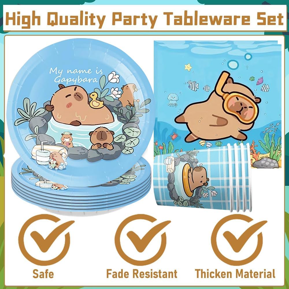 YGCHEN Capybara Partygeschirr Kindergeburtstag Deko Capybara Party Geschirr Geburtstag Pappbecher Pa