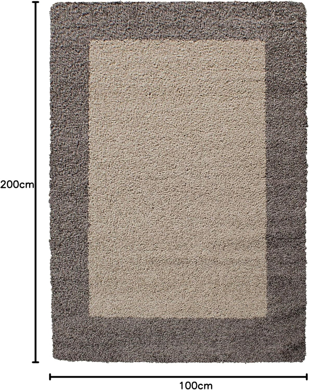 HomebyHome Teppich Wohnzinmer Shaggy Hochflor Taupe Läufer 100x200 cm Bordüre Design - Flauschiger T