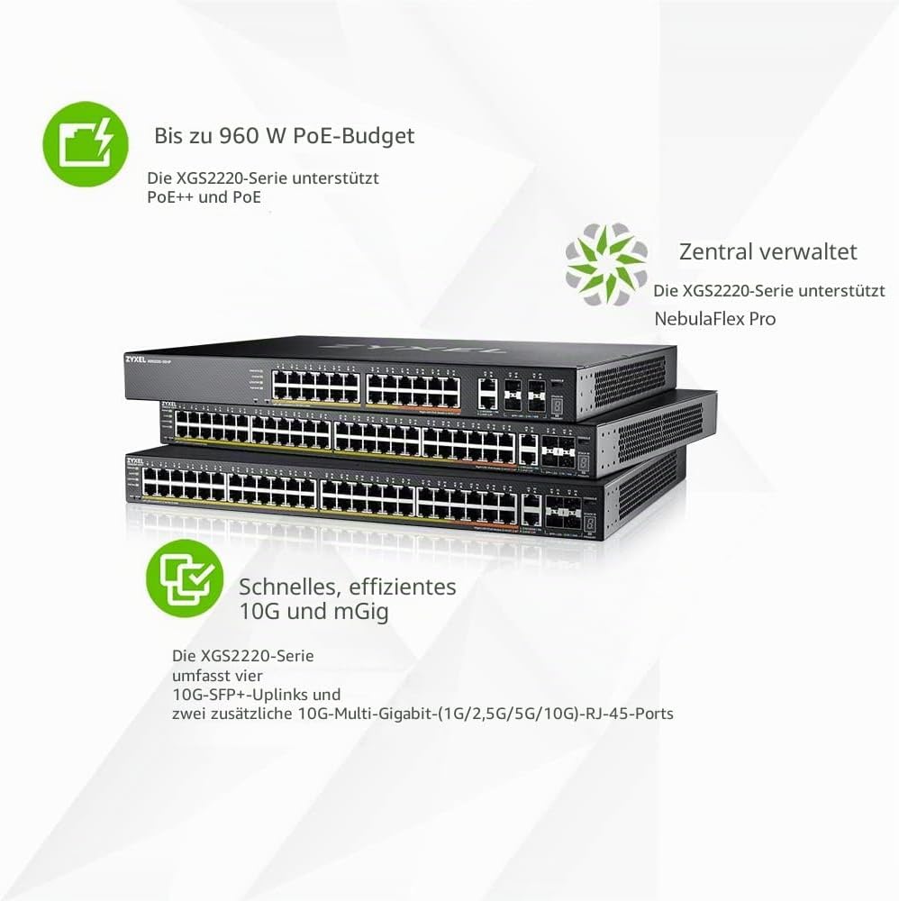 Zyxel 24-Port GbE L3 Access PoE+ Switch with 6 10G Uplink (400 W) (XGS2220-30HP)