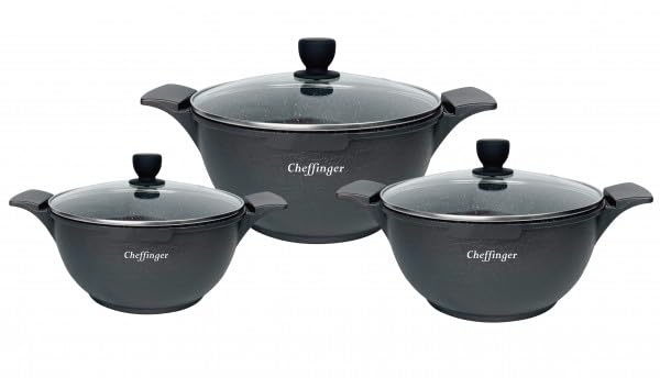 Kochtopf Kasserolle Topf Set 6-tlg mit Glasdeckel LC-01 (schwarz), Schwarz