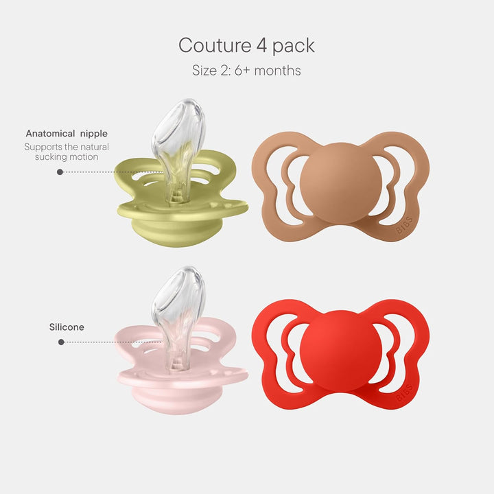BIBS Couture Schnuller 4er-Pack, BPA-frei, Kiefergerechte Form. Silikon, Hergestellt in Dänemark, Gr