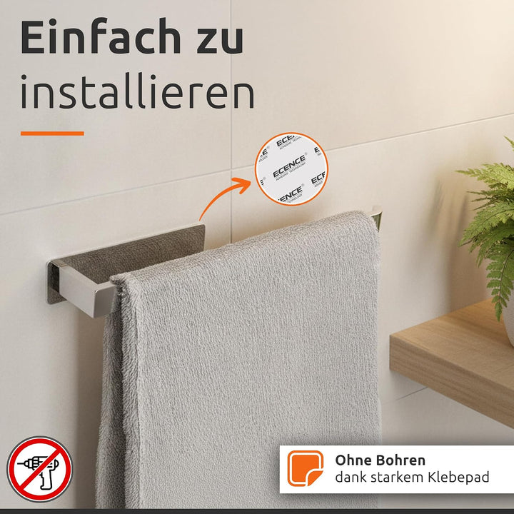 ECENCE Handtuchhalter ohne Bohren selbstklebend Chrom 38cm - Moderne Handtuchstange aus Edelstahl mi