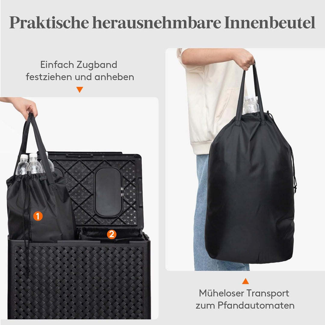 Lifewit 110L Pfandflaschen Sammelbehälter 2 Fächer mit Deckel und Flaschentasche, Flaschensammler Le