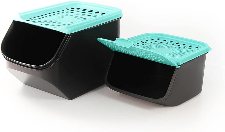Tupperware Zwiebel-Lager 5,5 L türkis + Knoblauch-Lager 2,3 L schwarz türkis 35819