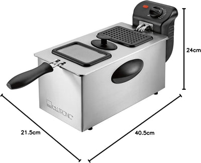 Clatronic Edelstahl-Fritteuse FR 3587, 3 Liter Kapazität, 2000 Watt, stufenlos regelbarer Thermostat