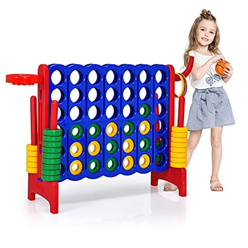 Riesiges 4 Gewinnt Spielset mit Wurfspiel und Basketballkorb, inkl. 42 Jumbo Ringen und Schieberegle