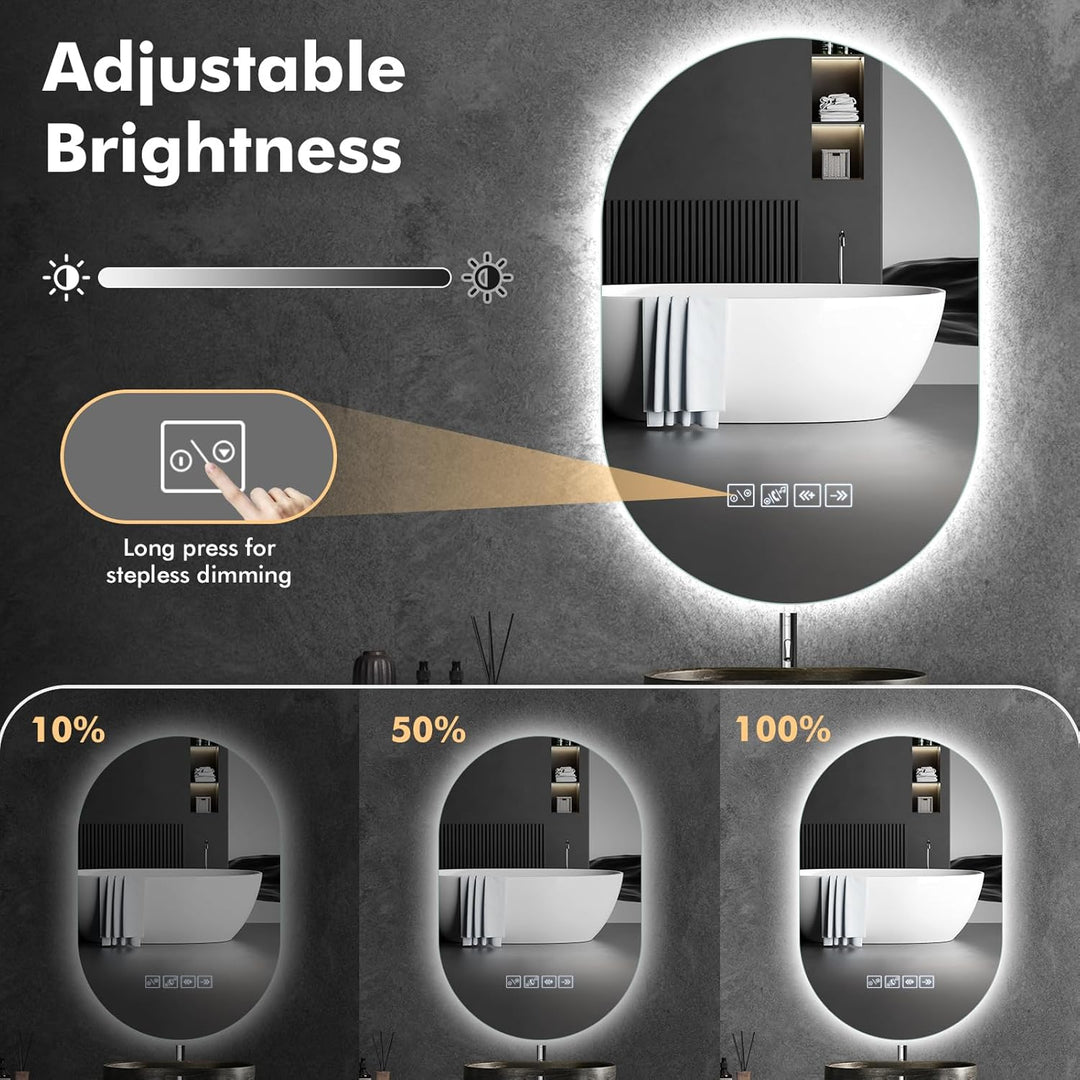 Badspiegel mit Beleuchtung mit Bluetooth Lautsprecher 50x75cm,Runden LED Badezimmerspiegel mit Entfo