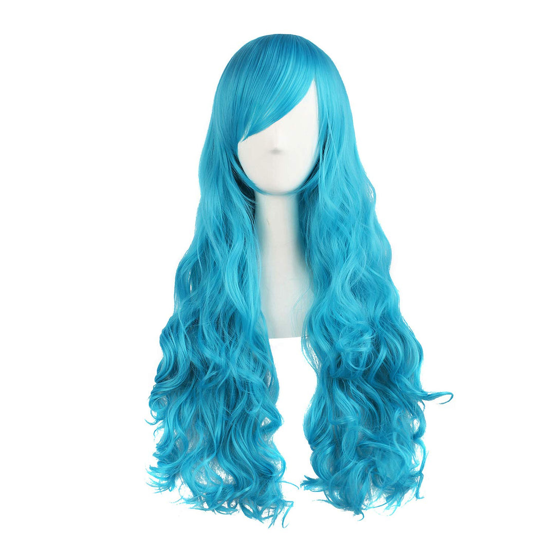 MapofBeauty Lolita lange lockige geheftet auf Pferdeschwanz Cosplay Perücke (Azurblau) 70 cm (1er Pa