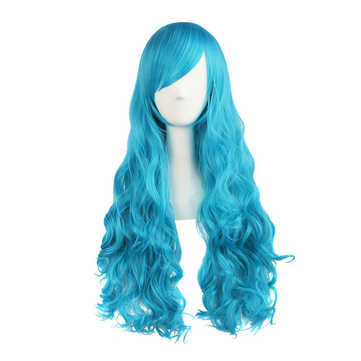 MapofBeauty Lolita lange lockige geheftet auf Pferdeschwanz Cosplay Perücke (Azurblau) 70 cm (1er Pa