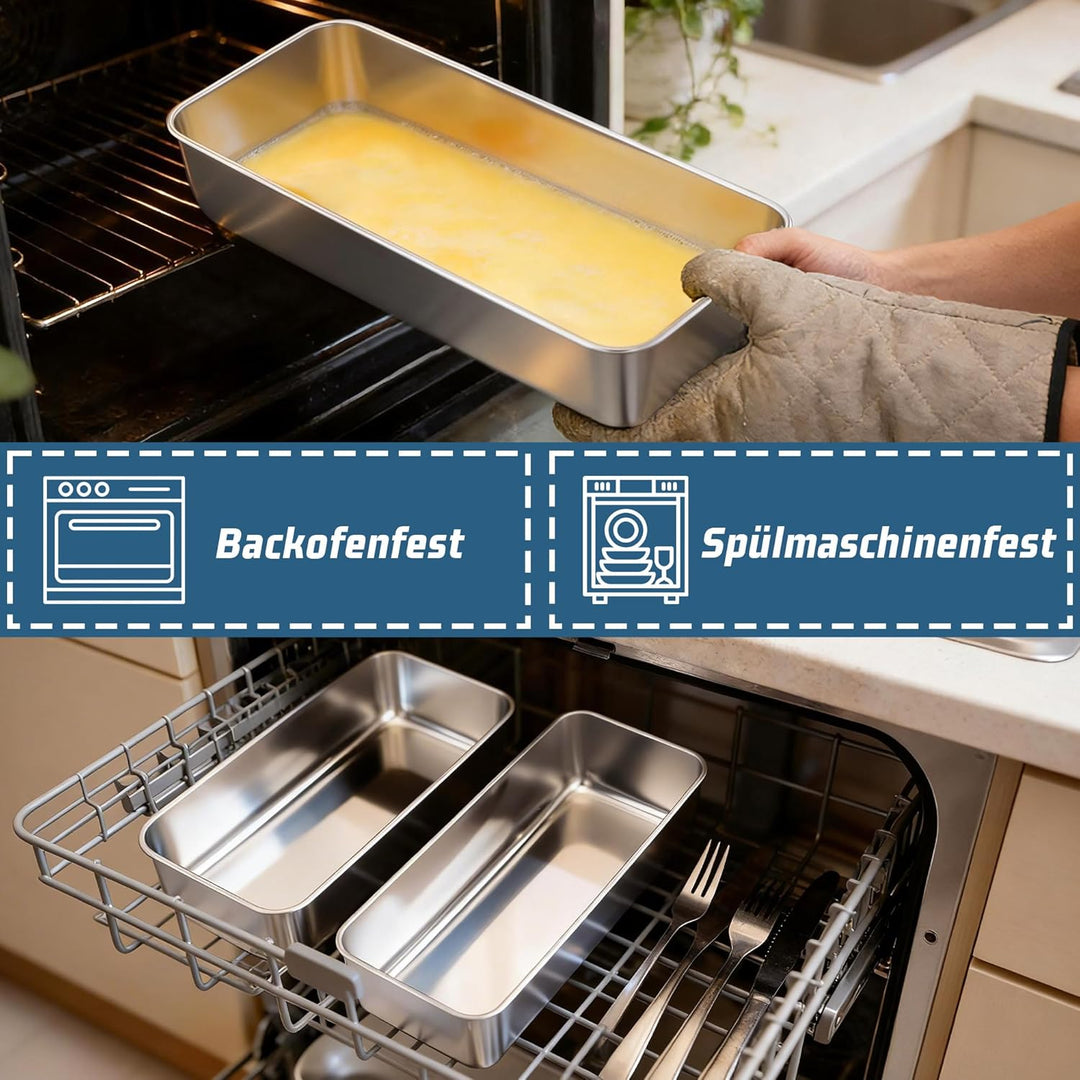 Herogo 2 Stück Kastenform Gross, Edelstahl 31,5*13,6*7.5cm Brotbackform Brotform für Kuchen, Metallb
