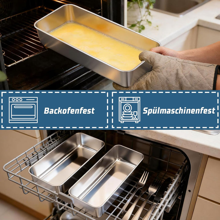 Herogo 2 Stück Kastenform Gross, Edelstahl 31,5*13,6*7.5cm Brotbackform Brotform für Kuchen, Metallb