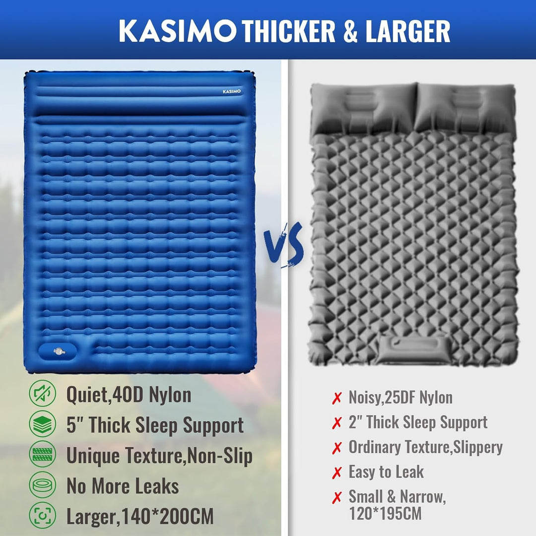KASIMO Isomatte 12CM Luftmatratze Camping mit integrierten kopfkissen, Aufblasbare Matratze mit Fuss