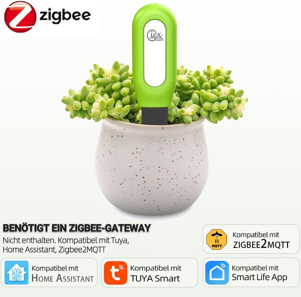 2er-Set ZigBee Bodenfeuchtigkeits- & Temperaturmesser für Garten & Pflanzen – Kompatibel mit Tuya Sm