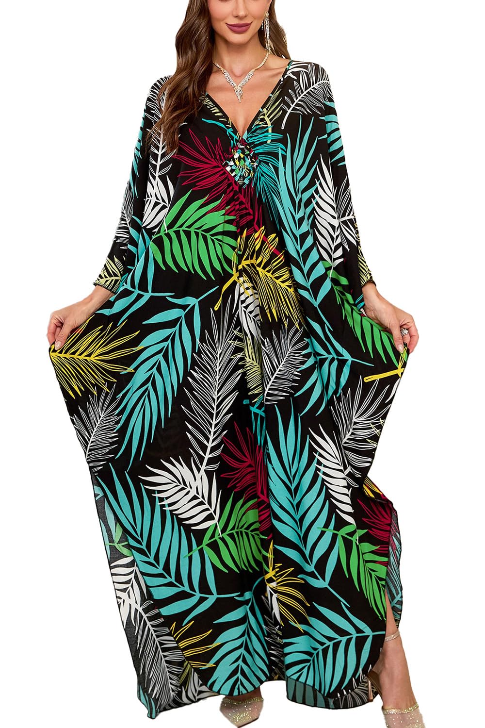Damen Langer Kaftan Bohemian Cardigan Strand Badeanzug Cover Up Kleid Plus Size Robe Einheitsgrösse