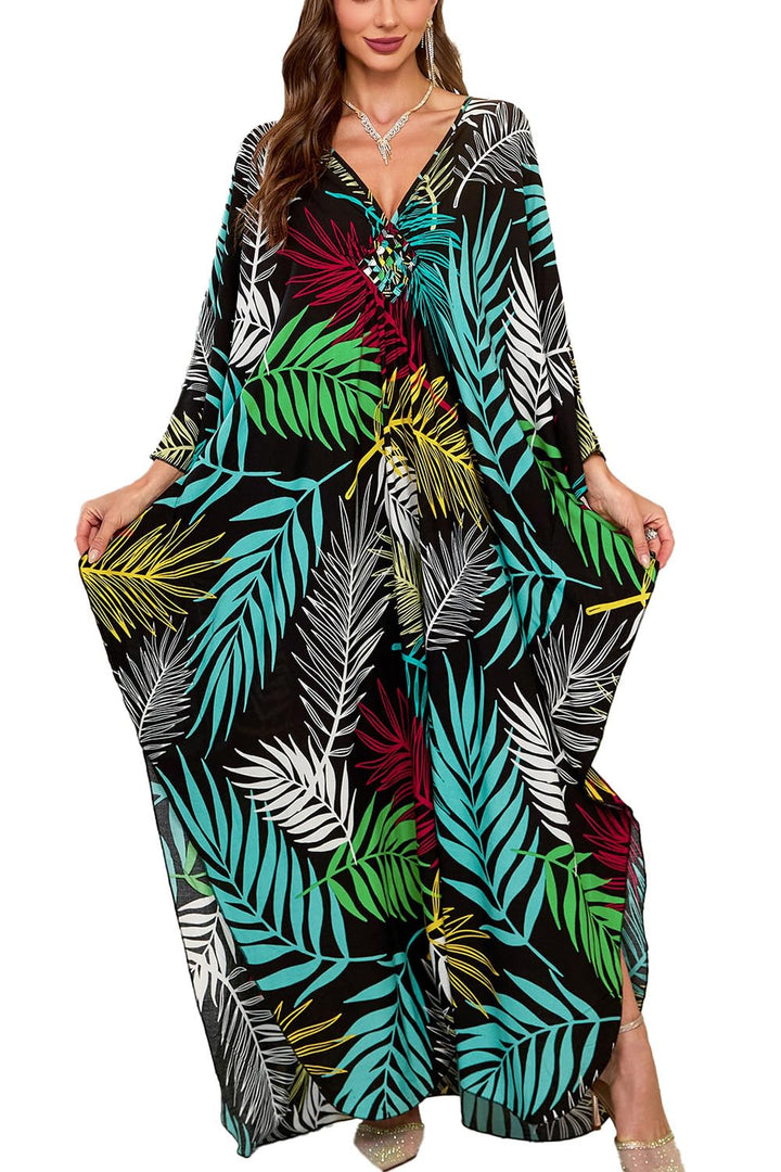 Damen Langer Kaftan Bohemian Cardigan Strand Badeanzug Cover Up Kleid Plus Size Robe Einheitsgrösse