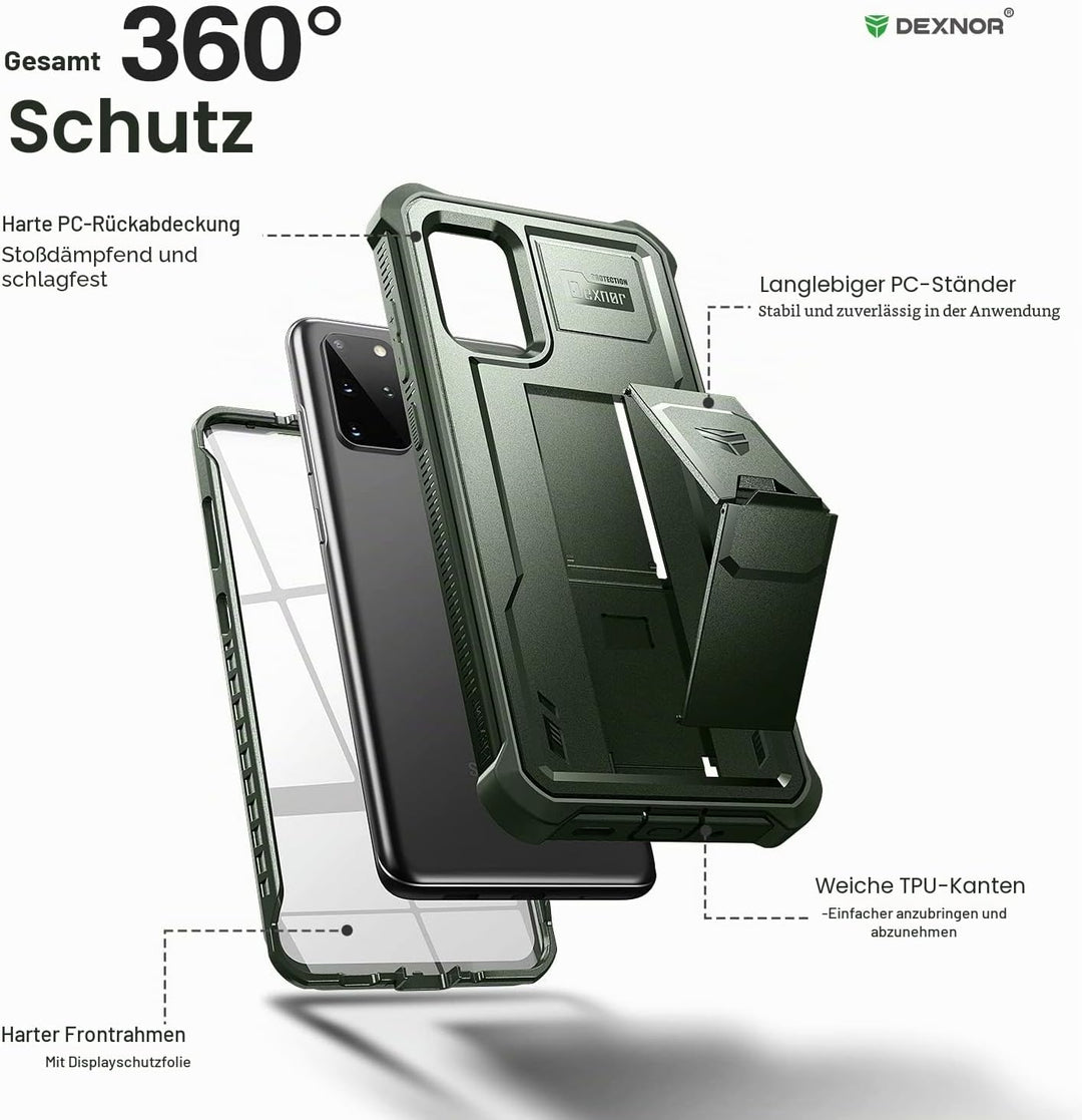 Dexnor Hülle Samsung Galaxy S20+ Plus 5G, eingebauter Displayschutz und Ständer, strapazierfähig, Mi