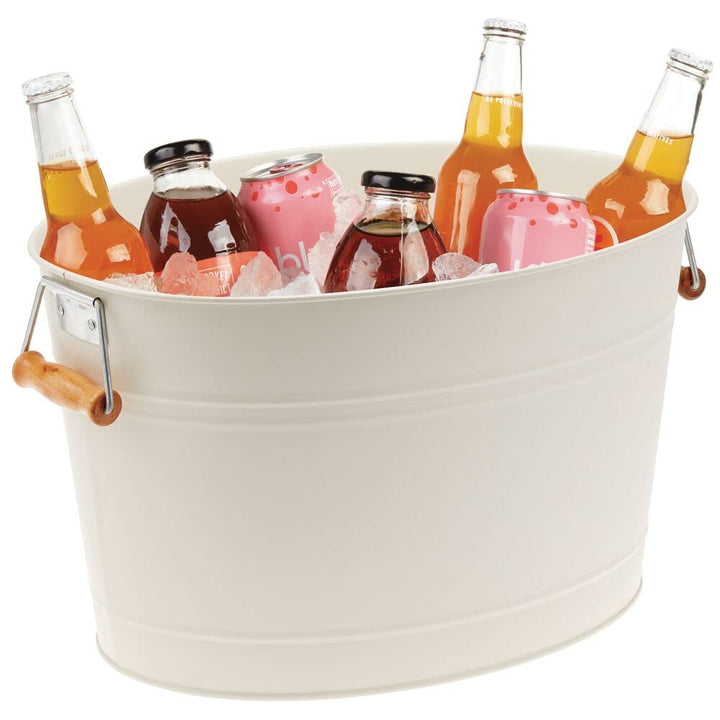 mDesign Weinkühler - Dekorativer Sektkübel mit Holzgriffen - Idealer Eiskübel für Wein, Bier, Sekt o