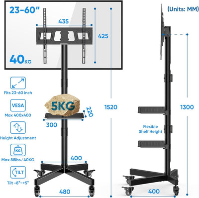 FORGING MOUNT TV Ständer Rollbar für 23-60 Zoll Fernseher, Mobile Fernsehständer mit Rollen Höhenver