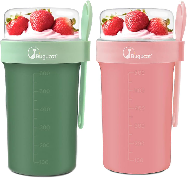 Bugucat Müslibecher to Go 2er Set,Praktischer Joghurtbecher to Go 760ml+230ml,Müsli to Go Becher mit