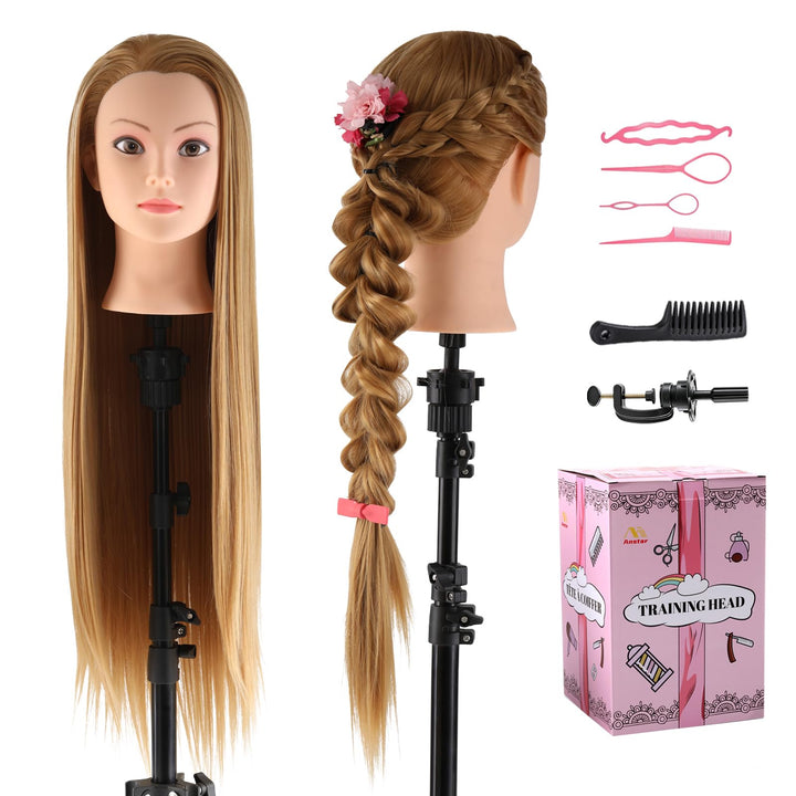 Frisierkopf 100% Synthetisches Haar übungskopf Friseur 26” Trainingsköpfe Puppenkopf Friseur Kopf Mi
