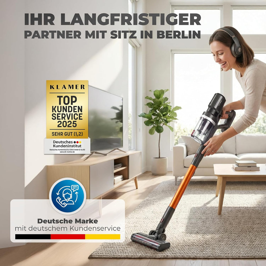 KLAMER Akku Staubsauger, 2-in-1 Staubsauger kabellos &amp; Handstaubsauger, Akkulaufzeit bis 70 min, Akk