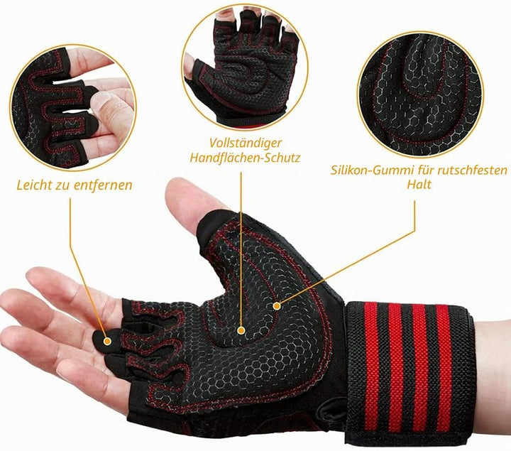 Fitness Handschuhe, Trainingshandschuhe mit Handgelenk Unterstützung für Damen und Herren, rutschfes