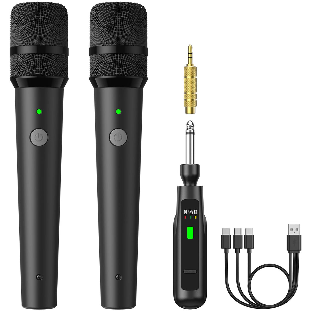 TONOR 2.4G Dual-Mikrofon Kabellos, wiederaufladbares Funkmikrofon Set mit 6,35/3,5 mm Empfänger, 15