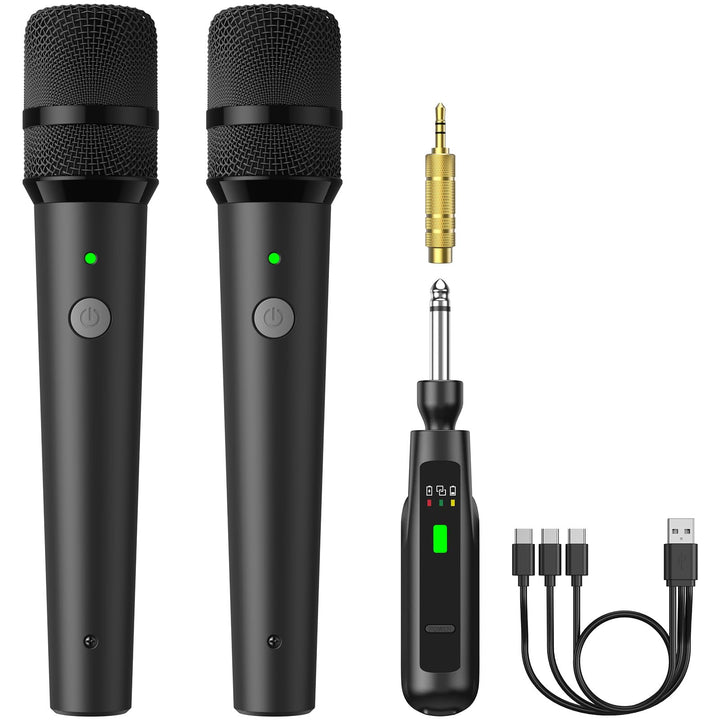 TONOR 2.4G Dual-Mikrofon Kabellos, wiederaufladbares Funkmikrofon Set mit 6,35/3,5 mm Empfänger, 15