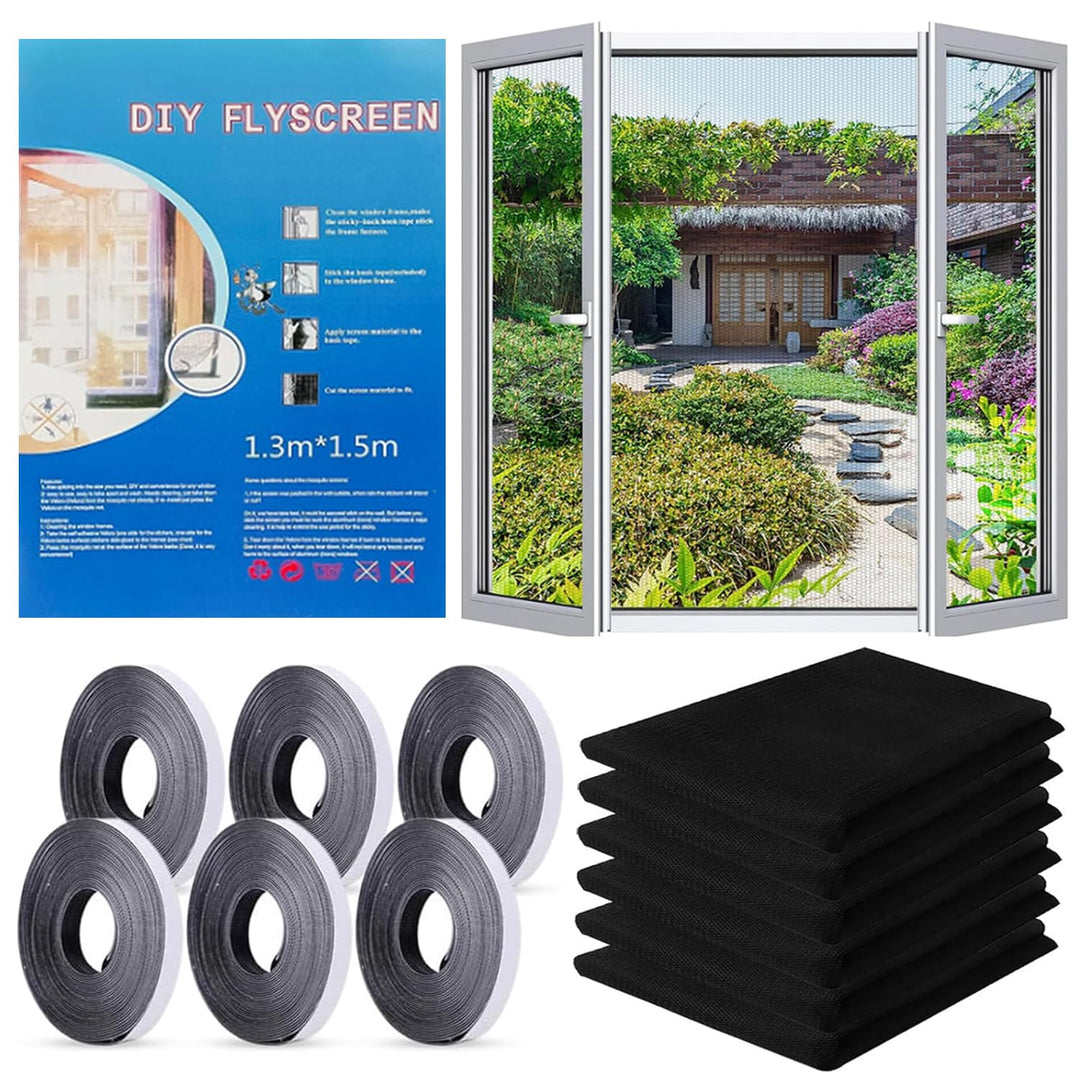 Moskitonetze für Fenster, 6 Stück Fliegengitter für Fenster, mit 6 Rollen Selbstklebeband, Mückensch