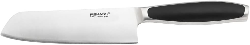 Fiskars Santoku-Messer, Gesamtlänge: 31 cm, Qualitätsstahl/Kunststoff, Schwarz, Royal, 1016465 Kling