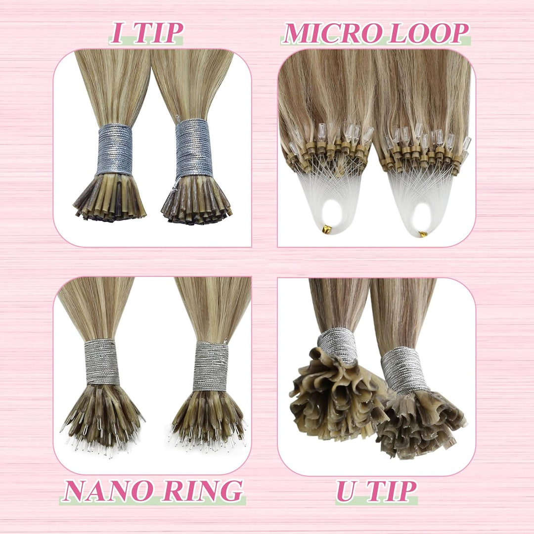 YoungSee Extensions Echthaar Bondings Blond 45cm Bonding Extensions Echthaar Hellbraun Highlight Pla